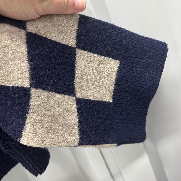 Madewell Women's Cardiff Checkerboard Crewneck Sweater Blue Beige Size S - Picture 4 of 8